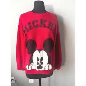 Disney‎ Mickey Mouse Graphic Sweatshirt Crew Neck Pullover Red M